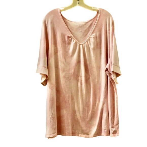 Women's Lane Bryant Modern Fit  Pink Custom Bleach Dye V-neck T-shirt 26/28 - Picture 1 of 5